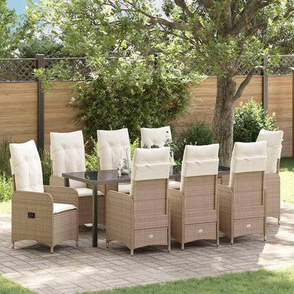 Tuin Eetset met kussen 9 pcs Beige Poly riet