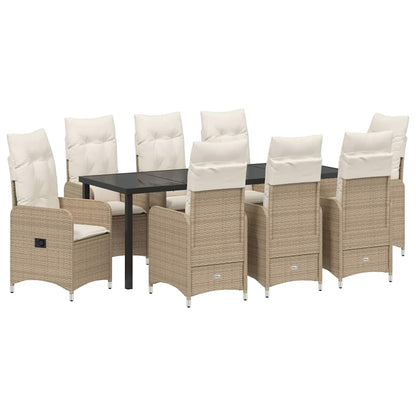 Tuin Eetset met kussen 9 pcs Beige Poly riet