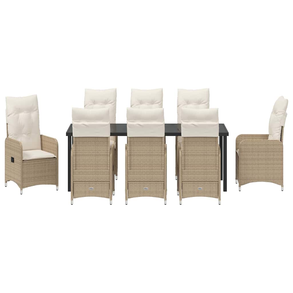 Tuin Eetset met kussen 9 pcs Beige Poly riet