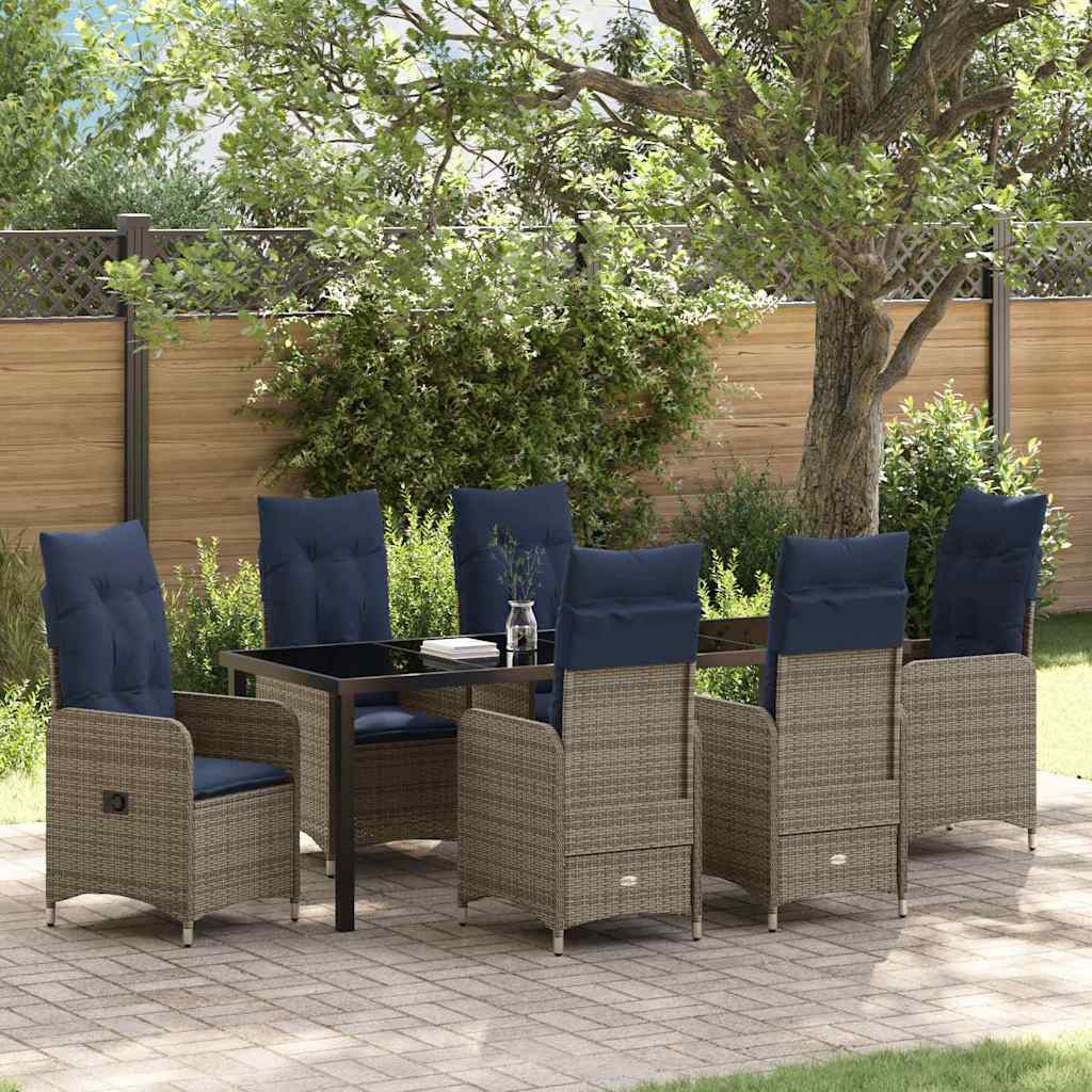 Tuin Eetset Met Kussen 7 Pcs Zwart Poly Riet