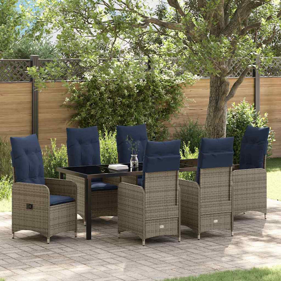 Tuin Eetset Met Kussen 7 Pcs Zwart Poly Riet