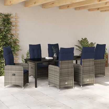 Tuin Eetset Met Kussen 7 Pcs Zwart Poly Riet