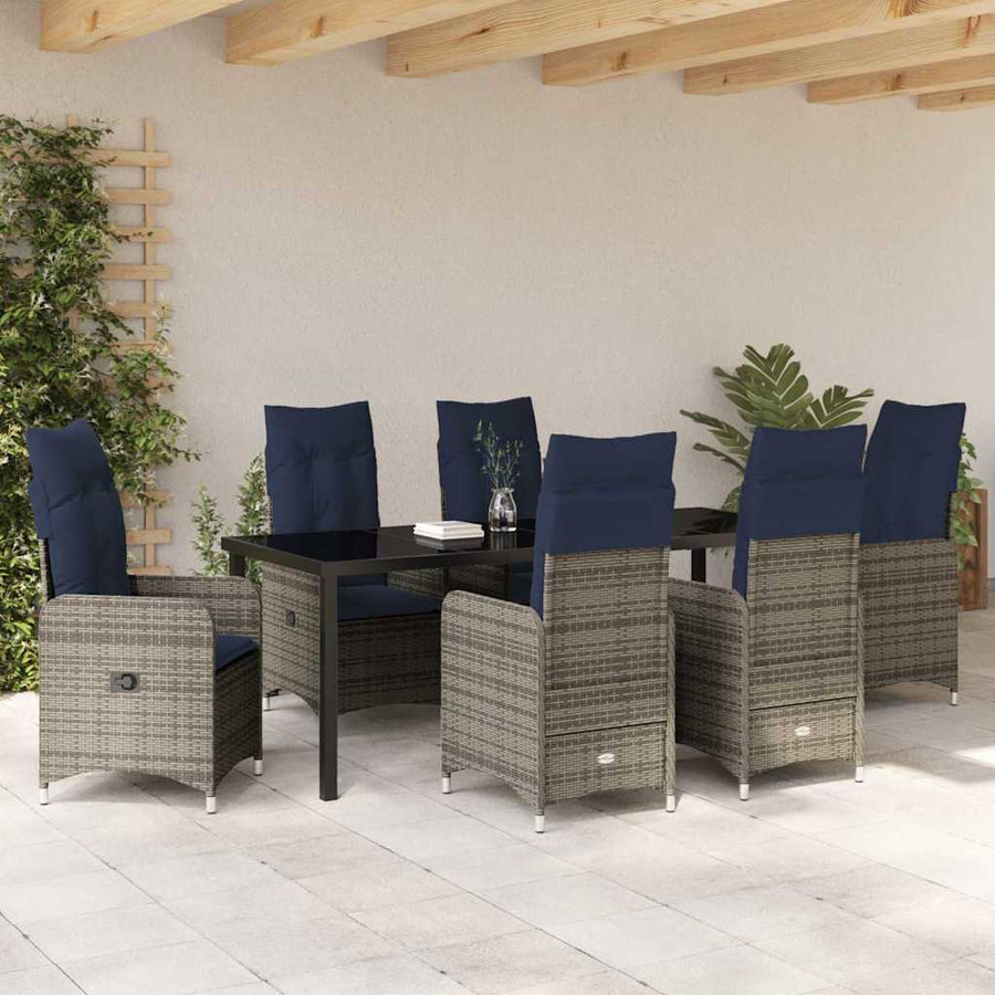 Tuin Eetset Met Kussen 7 Pcs Zwart Poly Riet