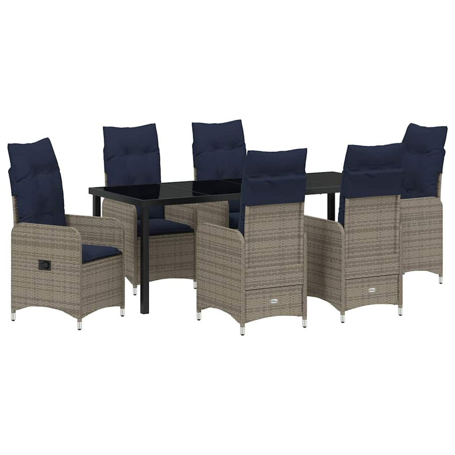 Tuin Eetset Met Kussen 7 Pcs Zwart Poly Riet