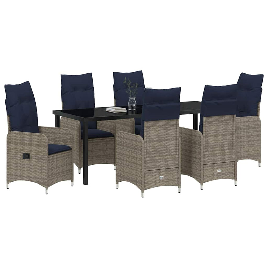 Tuin Eetset Met Kussen 7 Pcs Zwart Poly Riet