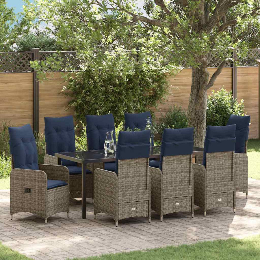 Tuin Eetset Met Kussen 9 Pcs Zwart Poly Riet