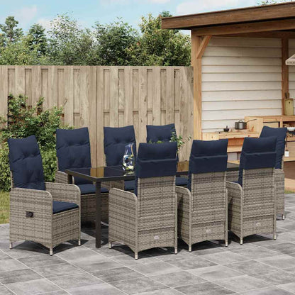 Tuin Eetset Met Kussen 9 Pcs Zwart Poly Riet