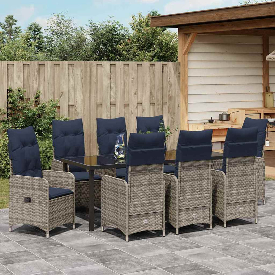 Tuin Eetset Met Kussen 9 Pcs Zwart Poly Riet