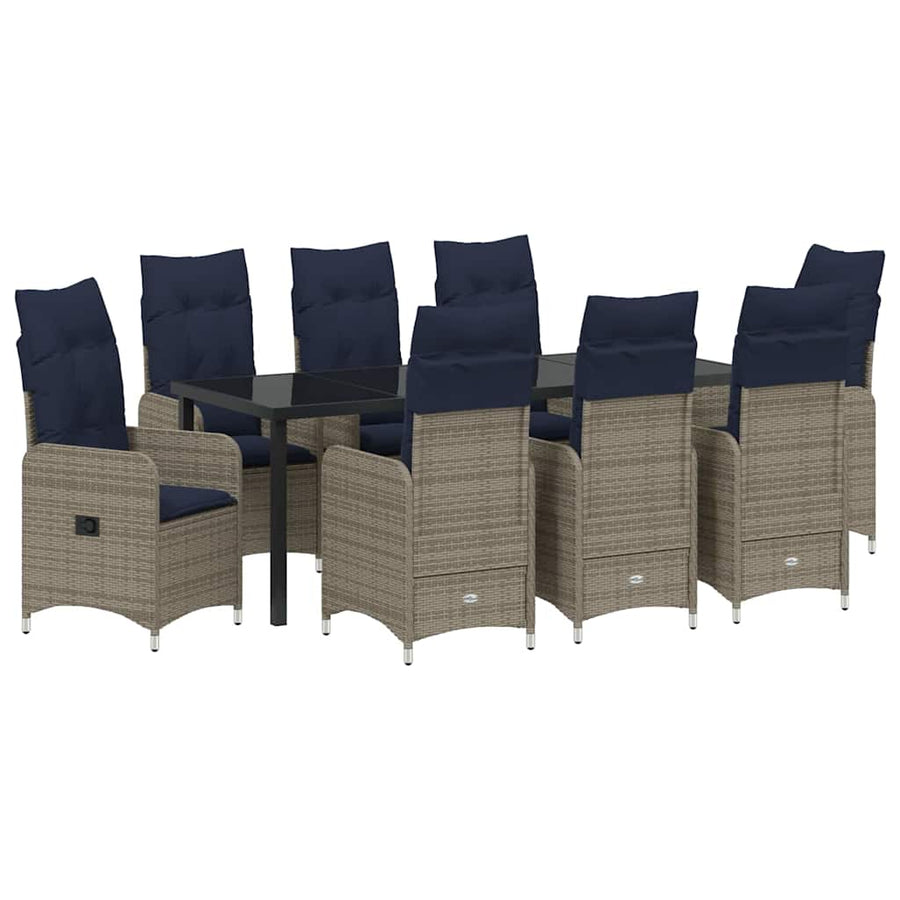 Tuin Eetset Met Kussen 9 Pcs Zwart Poly Riet