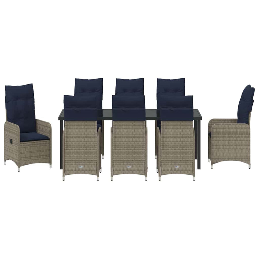 Tuin Eetset Met Kussen 9 Pcs Zwart Poly Riet