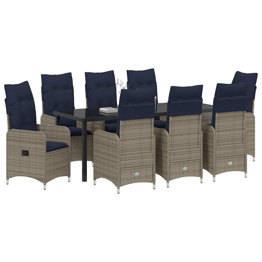 Tuin Eetset Met Kussen 9 Pcs Zwart Poly Riet