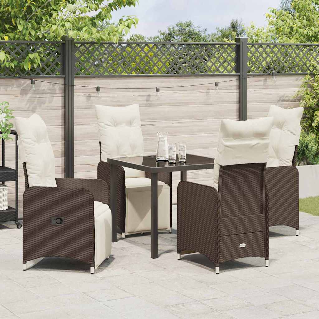 Tuin eettafelset met kussen 5 pcs Bruin poly rattan