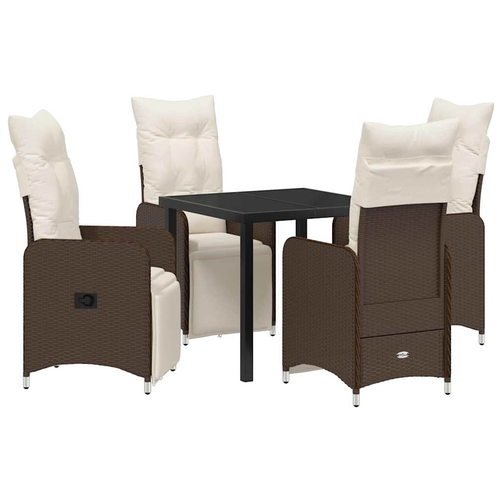 Tuin eettafelset met kussen 5 pcs Bruin poly rattan