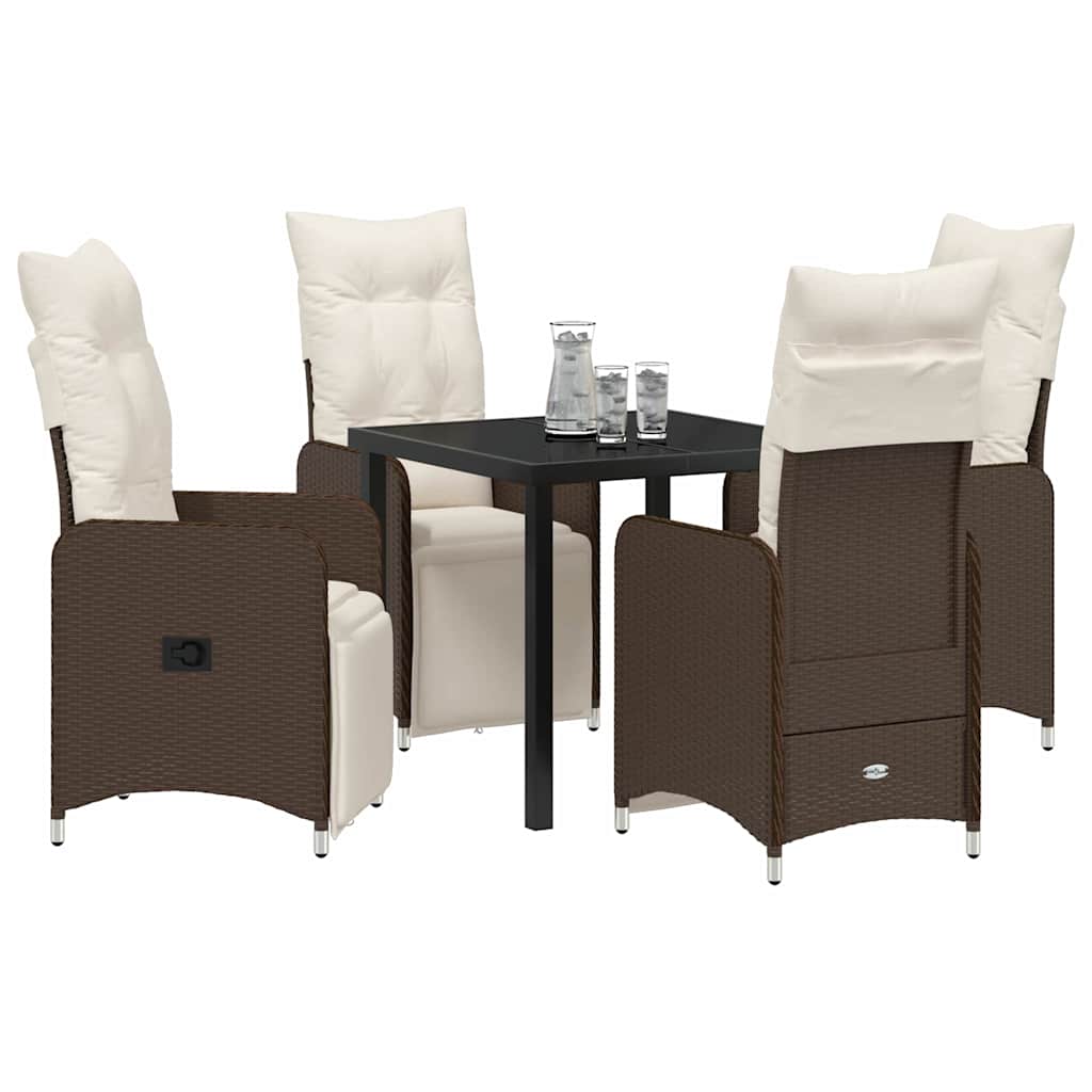 Tuin eettafelset met kussen 5 pcs Bruin poly rattan