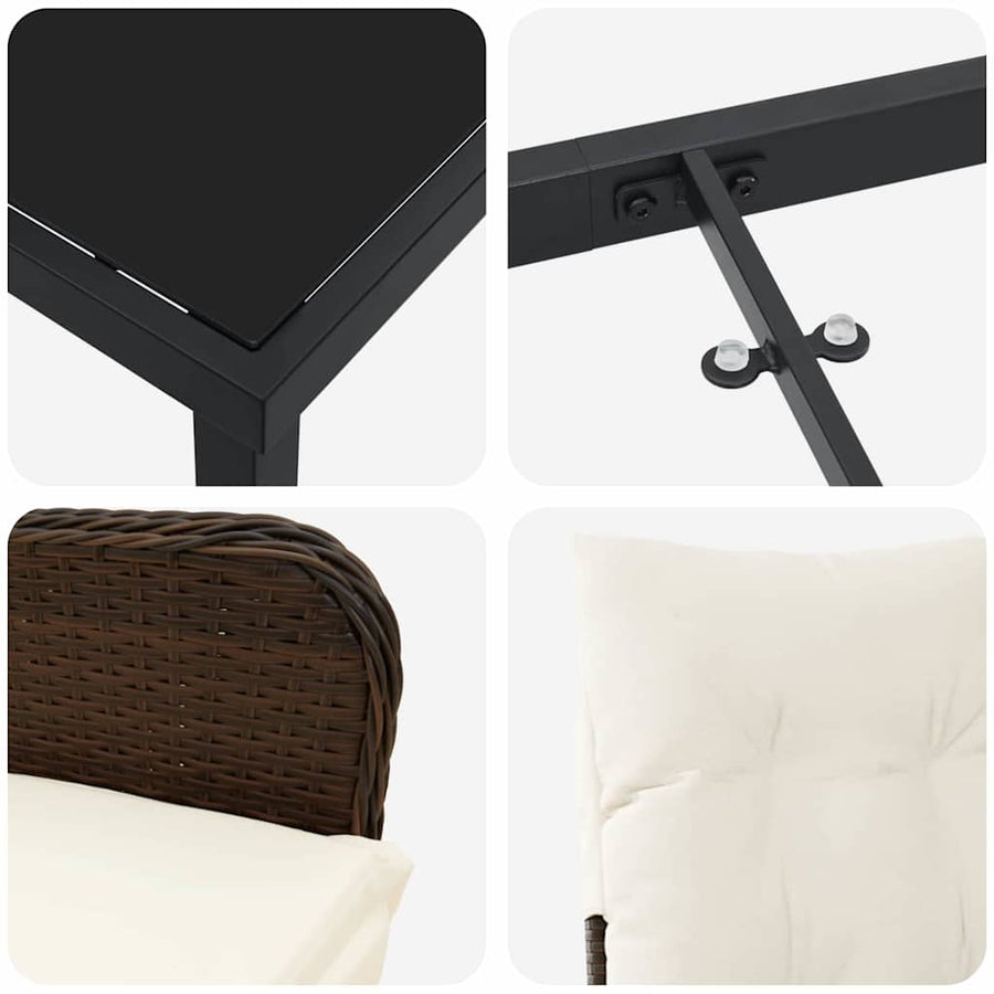 Tuin eettafelset met kussen 5 pcs Bruin poly rattan