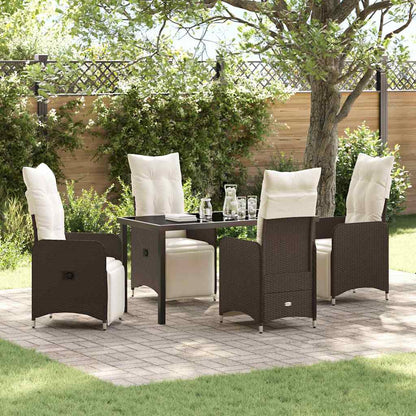 Tuin eettafelset met kussen 5 pcs Bruin poly rattan