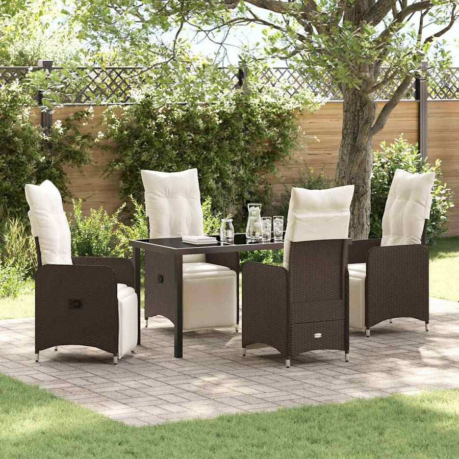 Tuin eettafelset met kussen 5 pcs Bruin poly rattan
