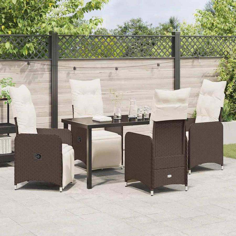 Tuin eettafelset met kussen 5 pcs Bruin poly rattan
