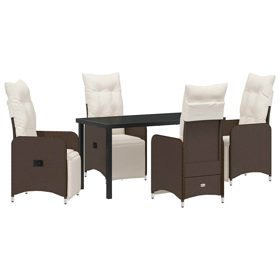 Tuin eettafelset met kussen 5 pcs Bruin poly rattan