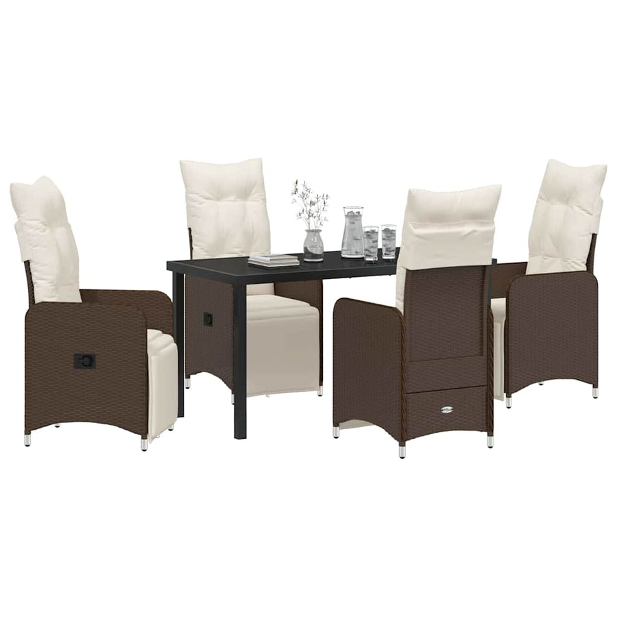 Tuin eettafelset met kussen 5 pcs Bruin poly rattan