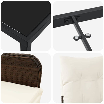 Tuin eettafelset met kussen 5 pcs Bruin poly rattan