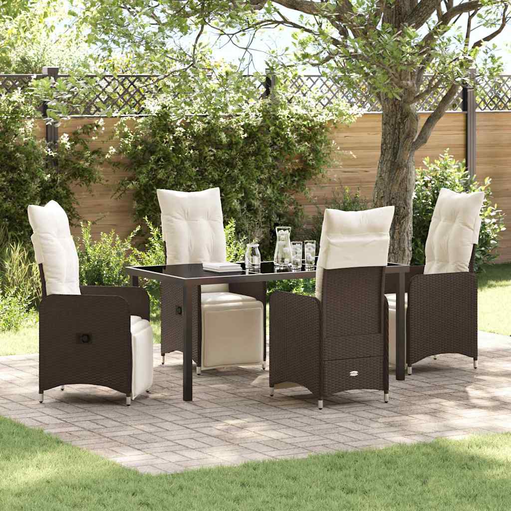 Tuin eettafelset met kussen 5 pcs Bruin poly rattan