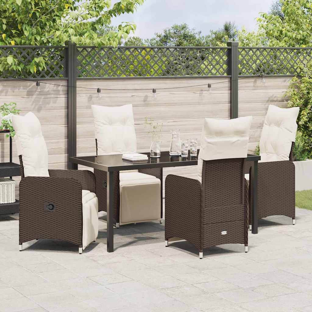 Tuin eettafelset met kussen 5 pcs Bruin poly rattan