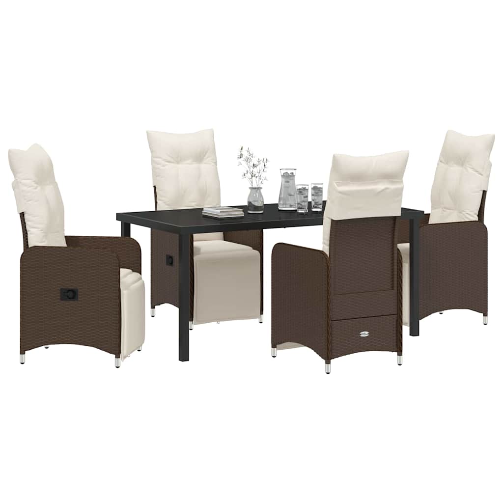 Tuin eettafelset met kussen 5 pcs Bruin poly rattan