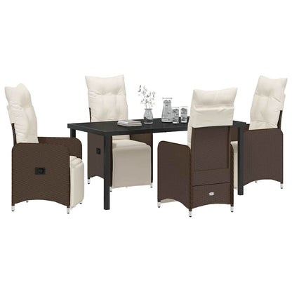 Tuin eettafelset met kussen 5 pcs Bruin poly rattan