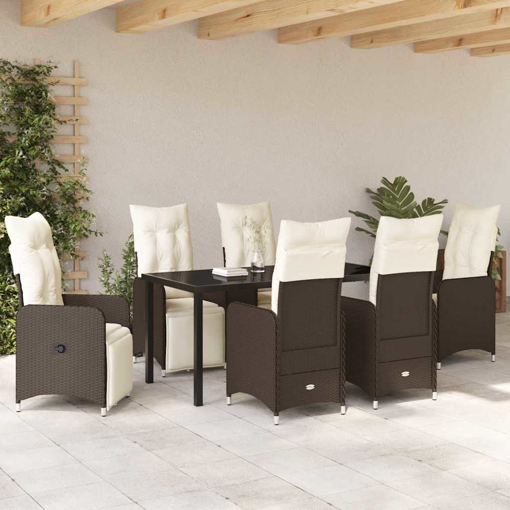 Tuin eettafelset met kussen 7 pcs Bruin poly rattan