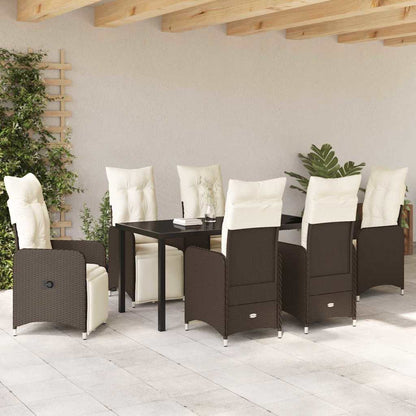 Tuin eettafelset met kussen 7 pcs Bruin poly rattan