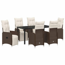 Tuin eettafelset met kussen 7 pcs Bruin poly rattan
