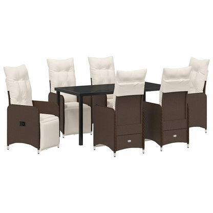 Tuin eettafelset met kussen 7 pcs Bruin poly rattan