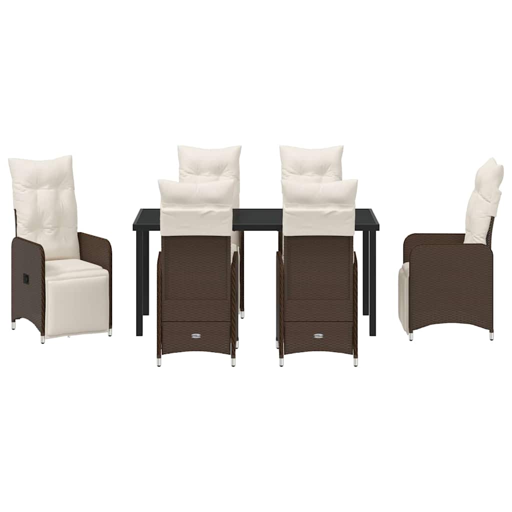 Tuin eettafelset met kussen 7 pcs Bruin poly rattan