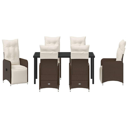 Tuin eettafelset met kussen 7 pcs Bruin poly rattan