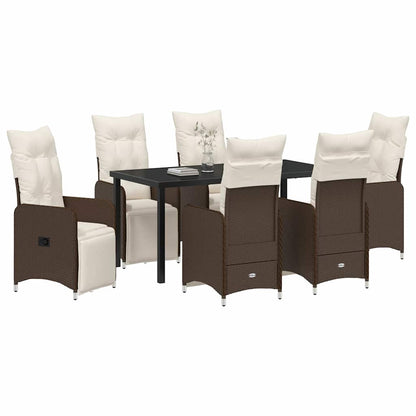 Tuin eettafelset met kussen 7 pcs Bruin poly rattan