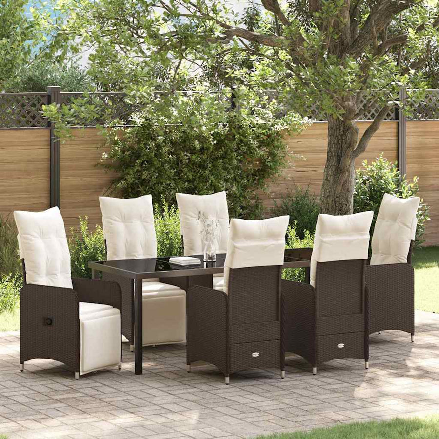 Tuin Eetset met kussen 7 pcs Bruin Poly riet