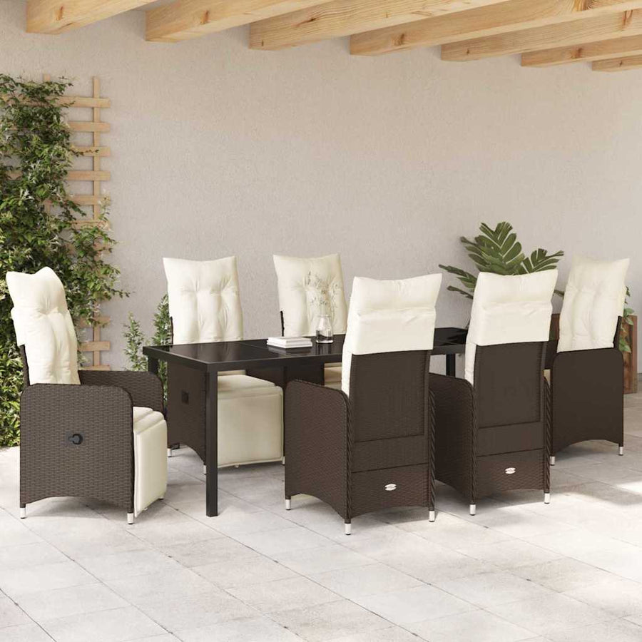 Tuin Eetset met kussen 7 pcs Bruin Poly riet