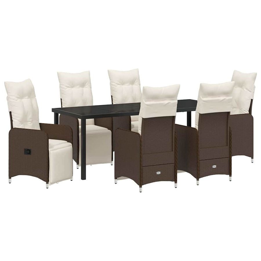Tuin Eetset met kussen 7 pcs Bruin Poly riet