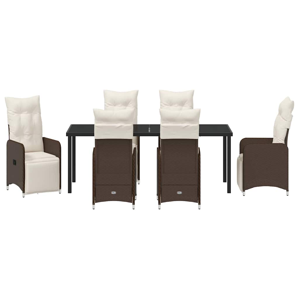 Tuin Eetset met kussen 7 pcs Bruin Poly riet