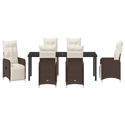 Tuin Eetset met kussen 7 pcs Bruin Poly riet