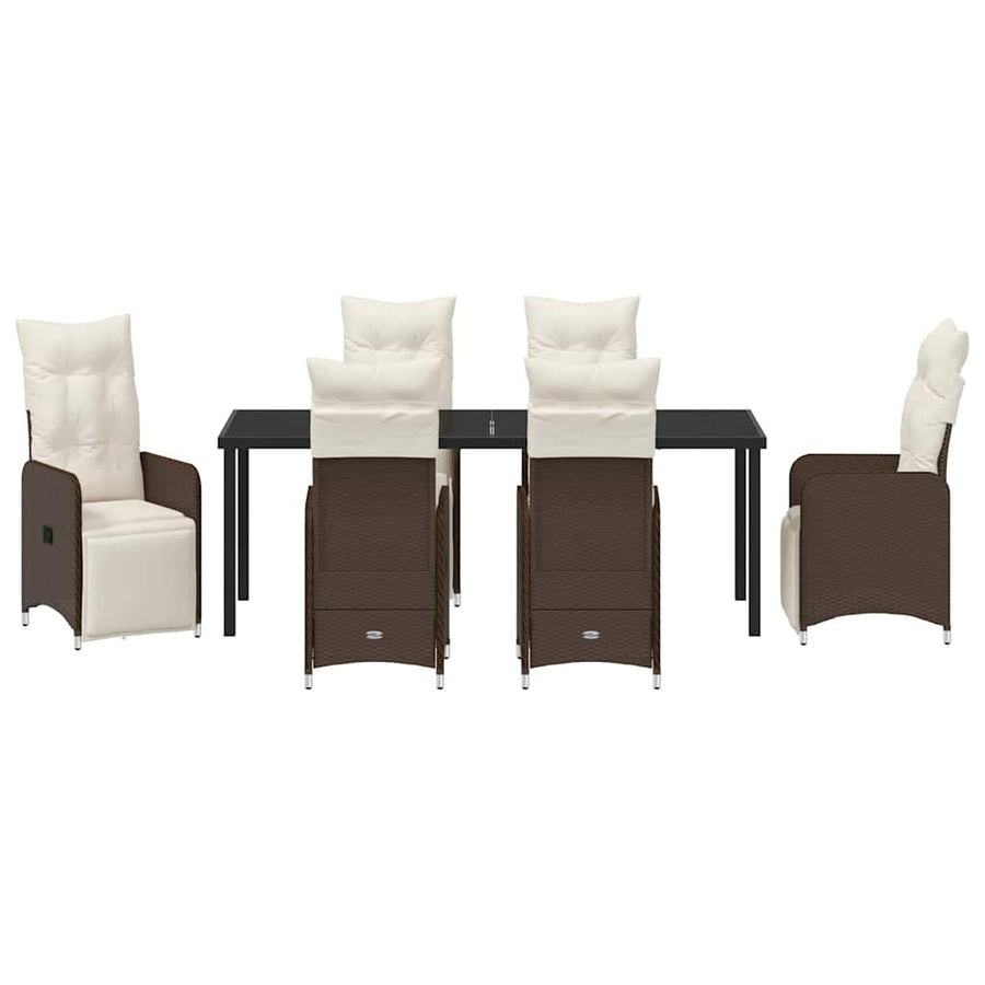 Tuin Eetset met kussen 7 pcs Bruin Poly riet