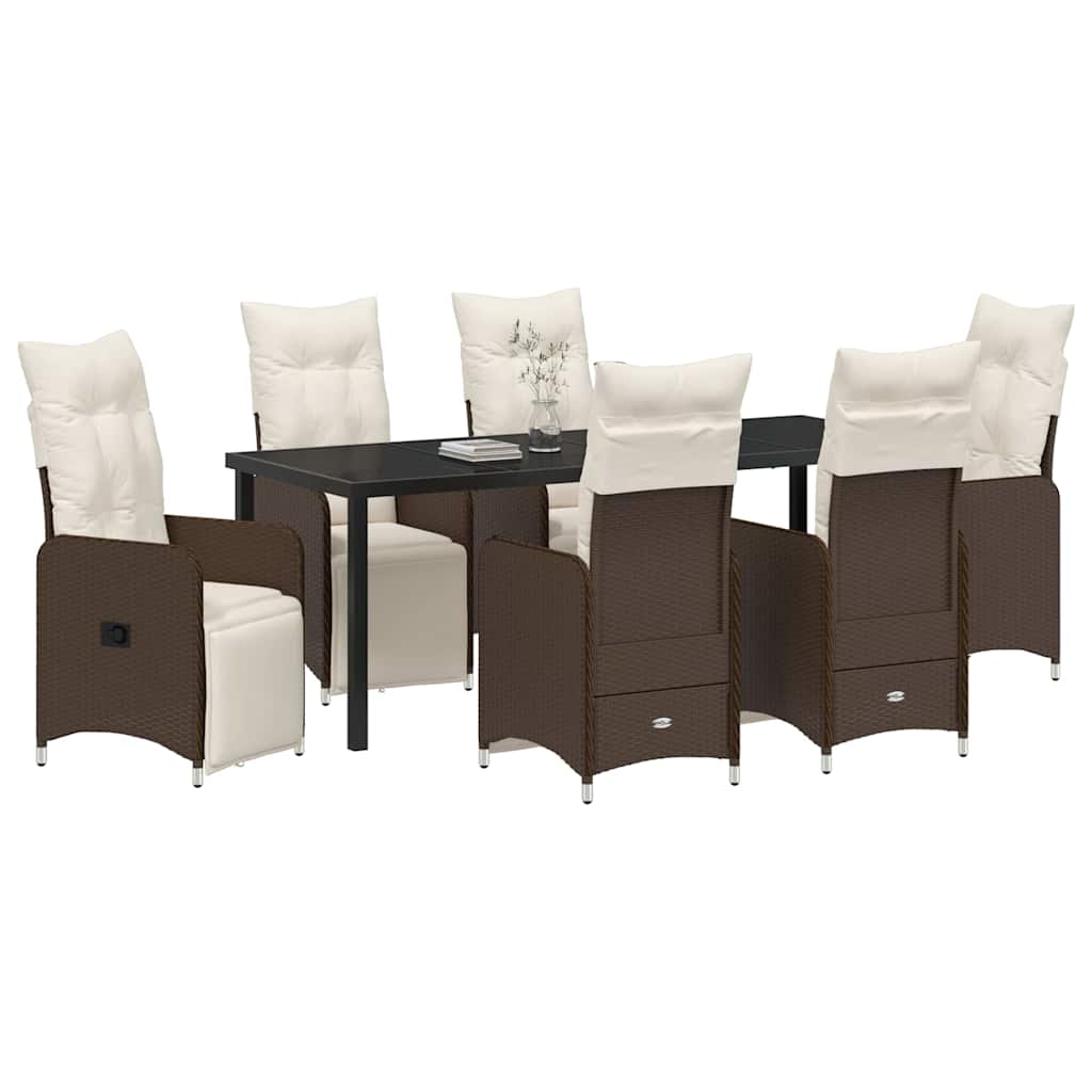 Tuin Eetset met kussen 7 pcs Bruin Poly riet