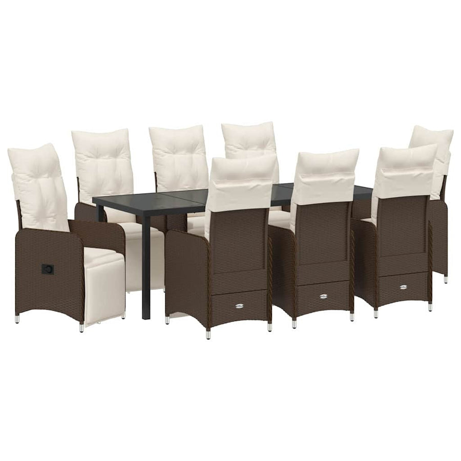 Tuin Eetset met kussen 9 pcs Bruin Poly riet