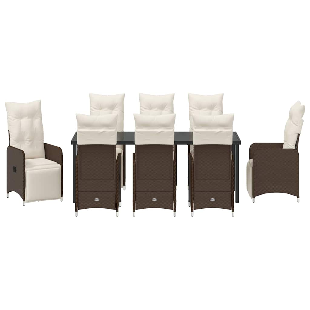 Tuin Eetset met kussen 9 pcs Bruin Poly riet