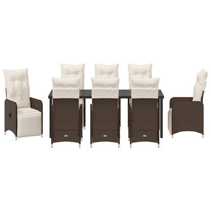 Tuin Eetset met kussen 9 pcs Bruin Poly riet