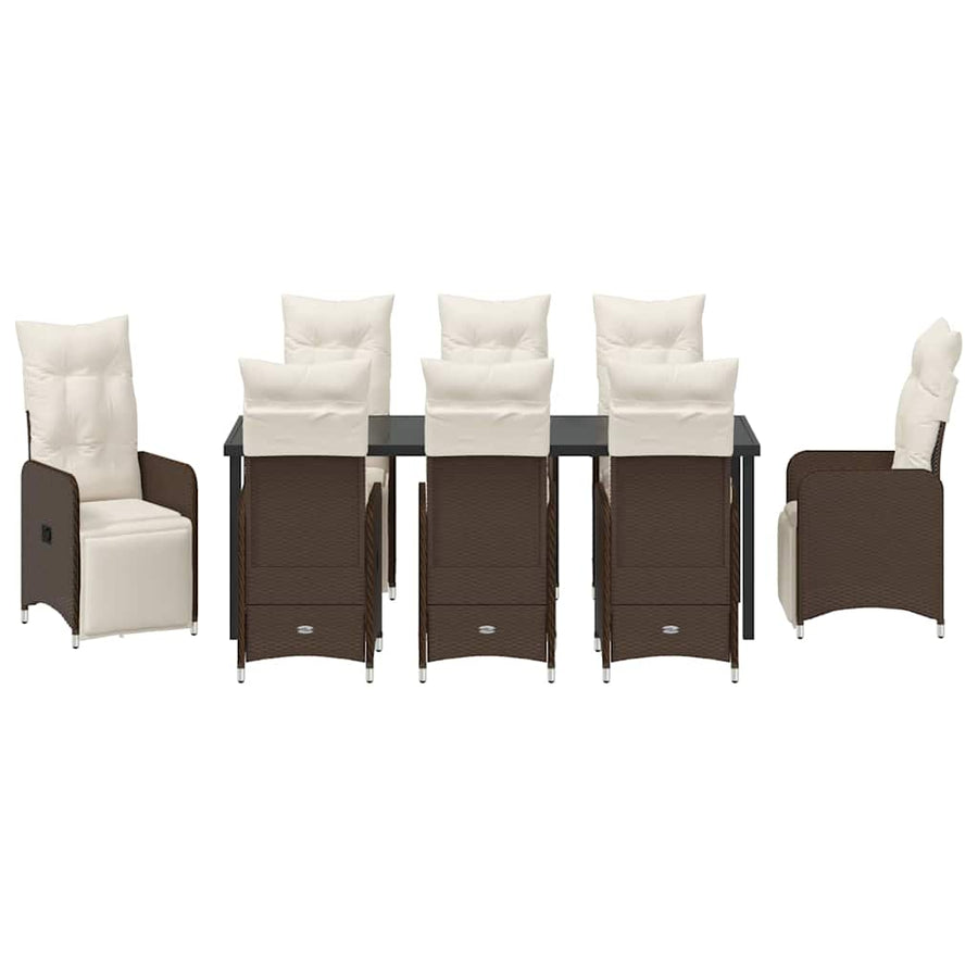 Tuin Eetset met kussen 9 pcs Bruin Poly riet