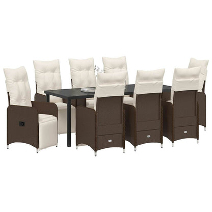 Tuin Eetset met kussen 9 pcs Bruin Poly riet