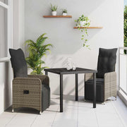 Garden dining set with cushion 3 pcs Grey poly rattan