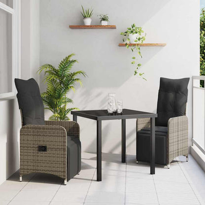 Tuin eettafelset met kussen 3 pcs Grijs poly rattan